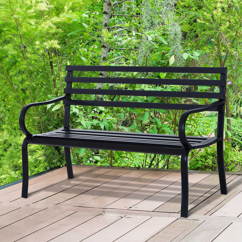 Stylish 2 Seater Metal Garden Porch Chair Bench Stable Patio Outdoor Park Metal Bench - Black