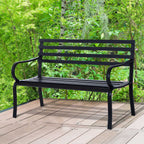 Stylish 2 Seater Metal Garden Porch Chair Bench Stable Patio Outdoor Park Metal Bench - Black