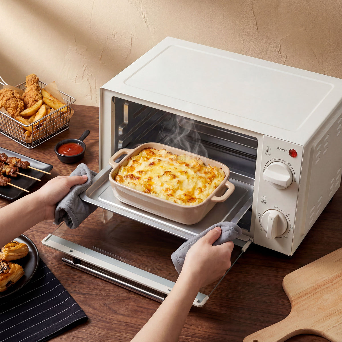 Minibackofen, 9 L Mini-Ofen mit Backblech, Grillrost, mit einstellbarer Temperatur und Garzeit, Edelstahl, Cremewei?