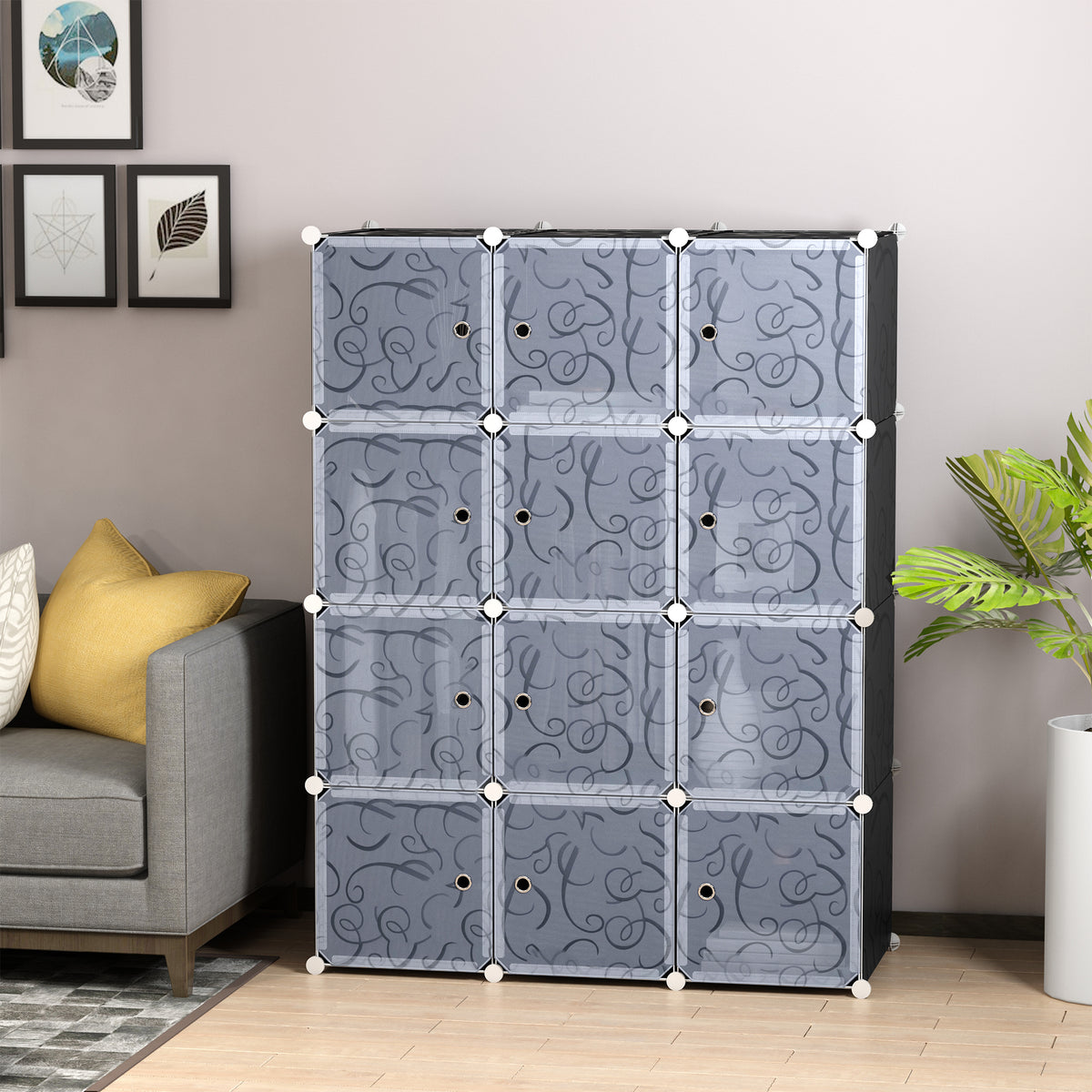 DIY Kleiderschrank Regalsystem mit 2 große und 9 kleinen Würfeln DIY-Würfelregal, Schuhregal, Aufbewahrungsregal für Büchern Spielzeug Schwarz 111 x 47 x 145 cm
