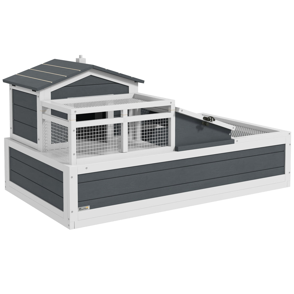 Tortoise House 3-Room with 2 Stories, Ladder, Balcony, Tray, Openable Roof, 59H x 112L x 65Wcm, Grey