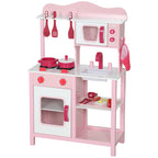 Kinderk¨¹che zum Spielen, Zubeh?r aus Holz, K¨¹chenger?te, kompakt, Ger?usche, Rosa