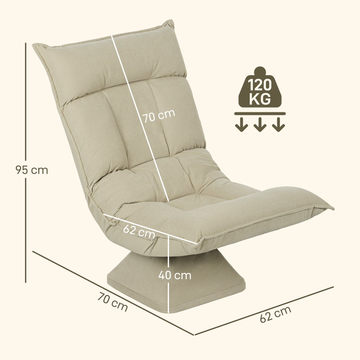 Bodensessel mit 5-fach verstellbarer R¨¹ckenlehne, drehbar, moderner Polsterstuhl, Beige