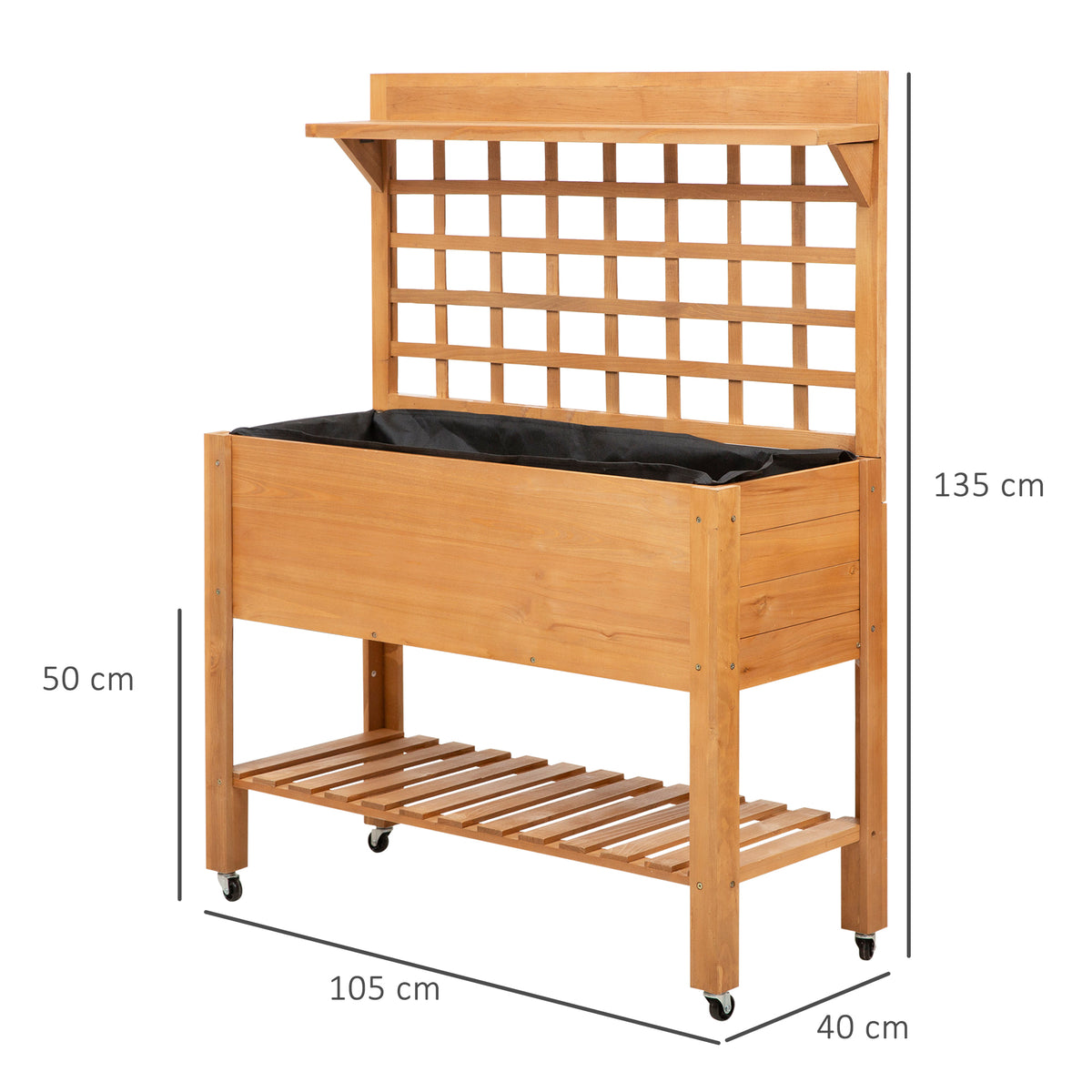 Hochbeet Pflanztisch Blumentisch Arbeitstisch G?rtnertisch Gew?chshaus Holzpflanztisch f¨¹r Garten Balkon, 105 x 40 x 135 cm, Tanne, nicht gewebter Stoff, Braun
