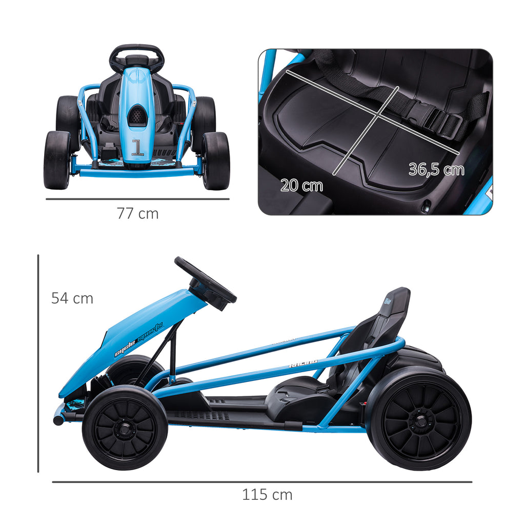Elektro-Gokart f¨¹r Kinder, Drift-Funktion, Hupe, Musik, Sicherheitsgurt, Soft-Start, Blau/Schwarz