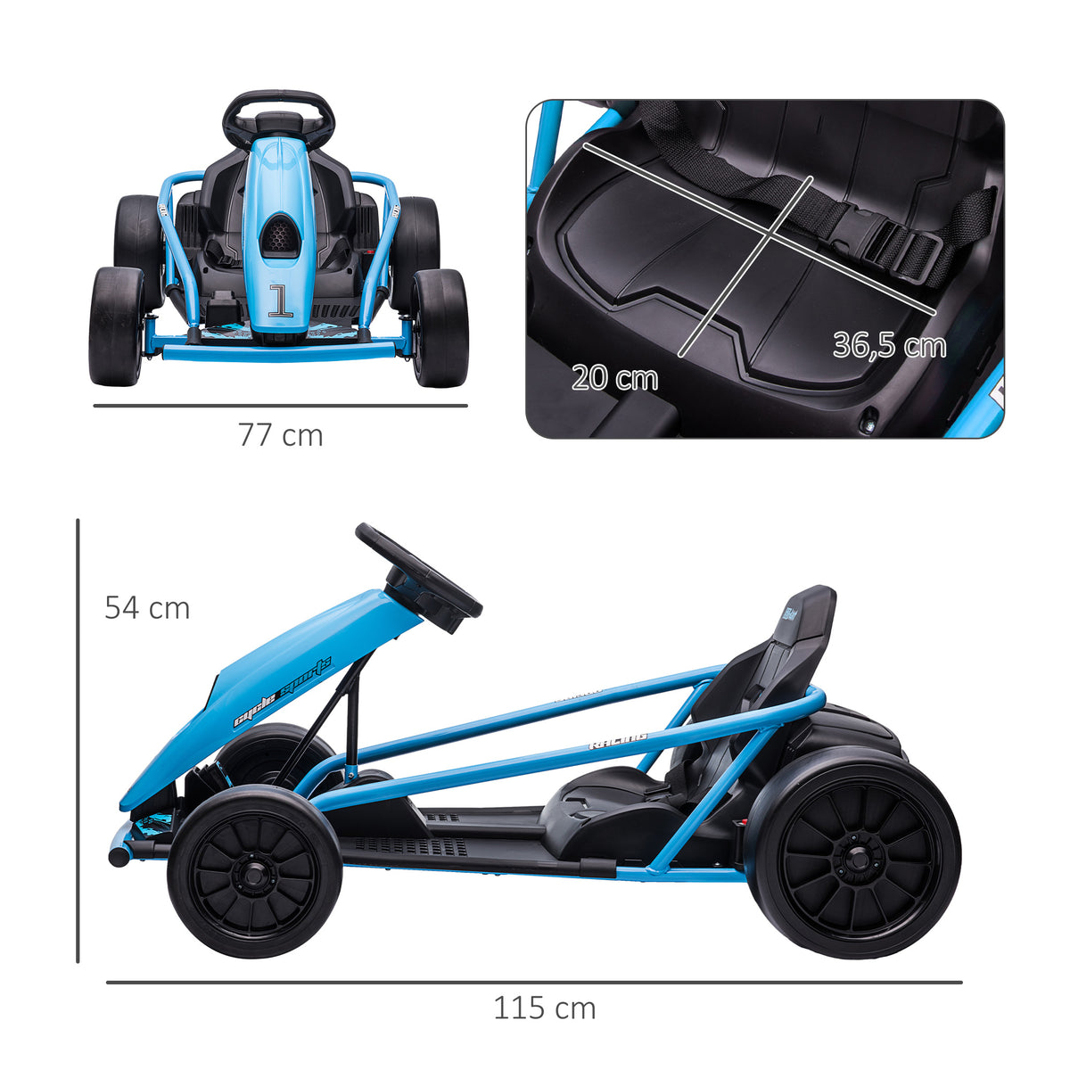 Elektro-Gokart f¨¹r Kinder, Drift-Funktion, Hupe, Musik, Sicherheitsgurt, Soft-Start, Blau/Schwarz