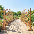 2 Pack Expanding Fence Panels, Wooden Freestanding Garden Fence with Stable Feet, 180 x 30 x 103cm, Brown