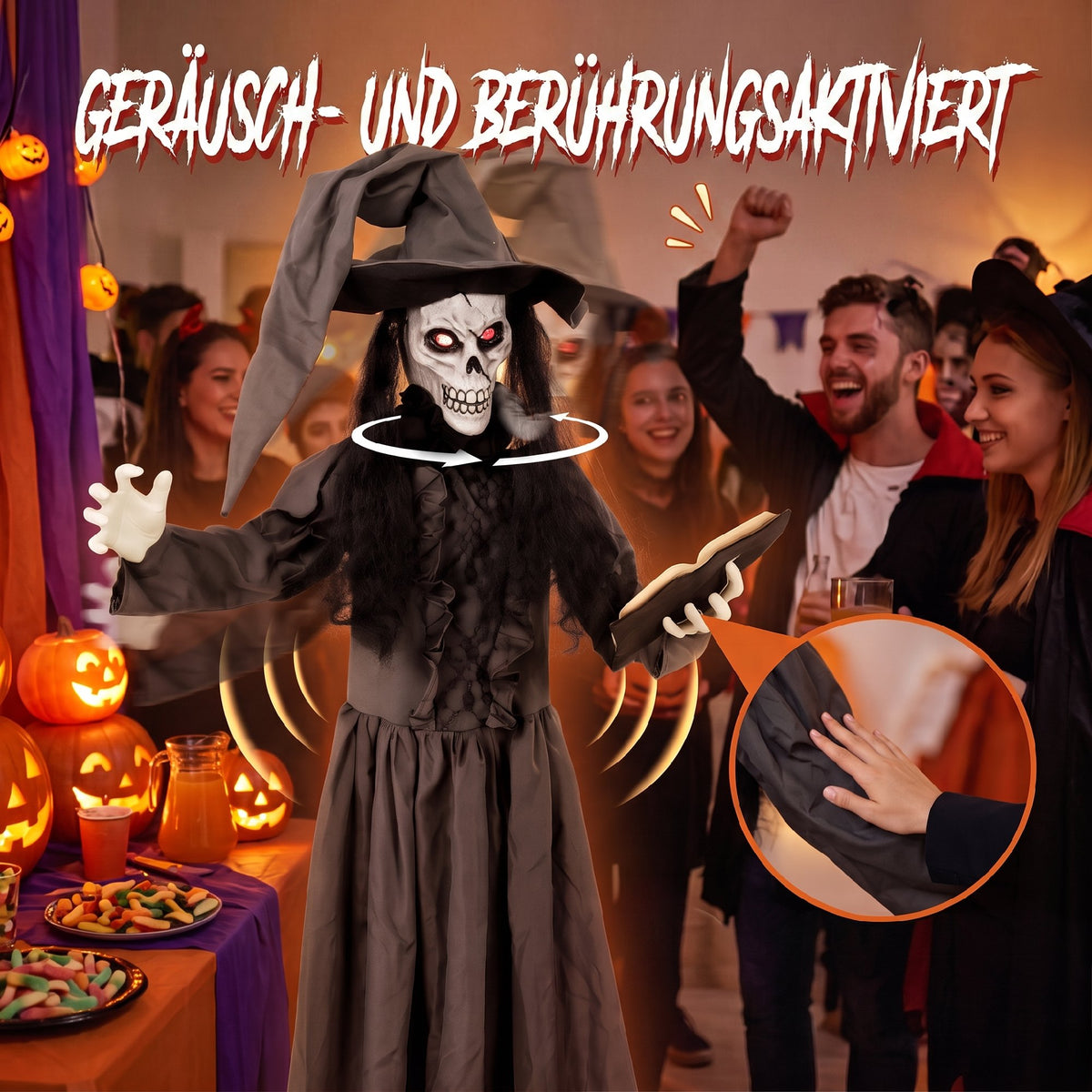 180cm Life Size Animated Witch Halloween Decorations Outdoor Indoor, Scary Halloween Animatronics Decor