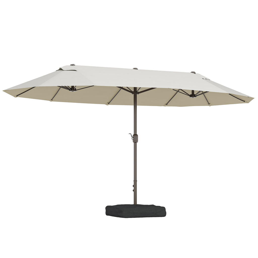 Doppelsonnenschirm 455 x 265 cm, UV Schutz Sonnenschirm mit Handkurbel, Ständer, Balkonschirm Strandschirm windfest Kurbelschirm Sonnenschutz für Strand Balkon Garten, Cremeweiß