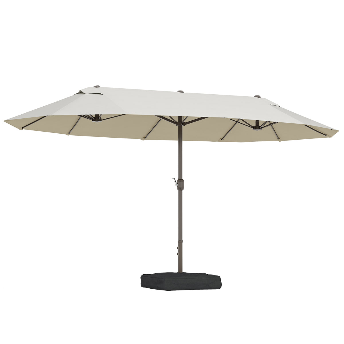 Doppelsonnenschirm 455 x 265 cm, UV Schutz Sonnenschirm mit Handkurbel, Ständer, Balkonschirm Strandschirm windfest Kurbelschirm Sonnenschutz für Strand Balkon Garten, Cremeweiß