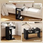 Beistelltisch C-Form Nachttisch mit 4 Regalen, Rollen, Couchtisch, Wohnzimmertisch Laptoptisch für Wohnzimmer Schlafzimmer 40 x 30 x 69 cm Schwarz