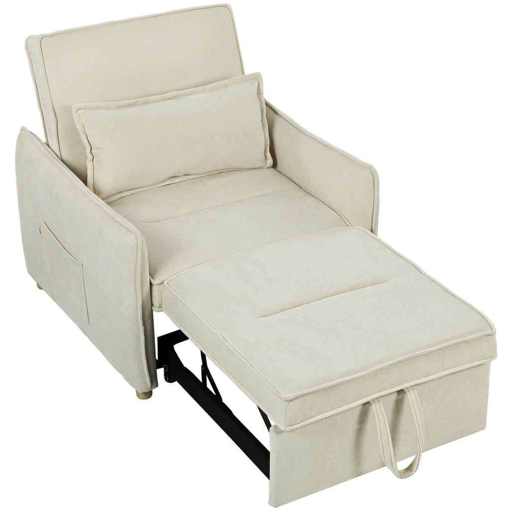 Schlafsessel 3 in 1 Umwandelbarer Sessel mit Bettfunktion, Lendenkissen, für Wohnzimmer Creme