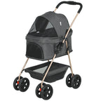 PawH 3-in-1 Pet Stroller, Folding Four-Wheel Dog Pram with Detachable Carrier for Mini Dogs, Cats, Grey