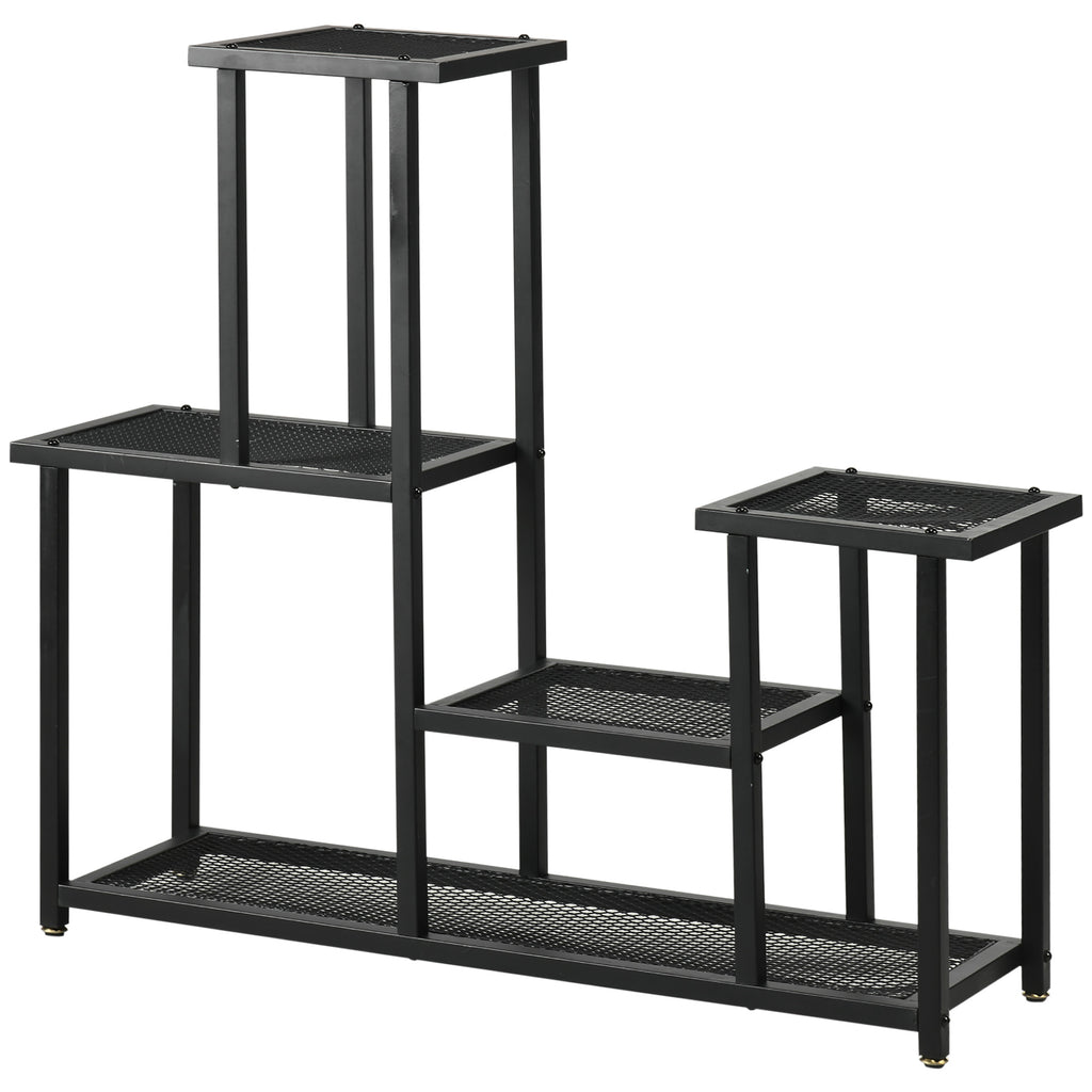 Pflanzenregal mit 4 Regalen, wetterbest?ndig, Blumentreppe, 91 cm x 25 cm x 83 cm, Schwarz