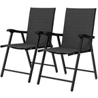 Folding Garden Chairs Set of 2, Foldable Garden Dining Chairs with High Back, Armrests, Texteline Seat, Black