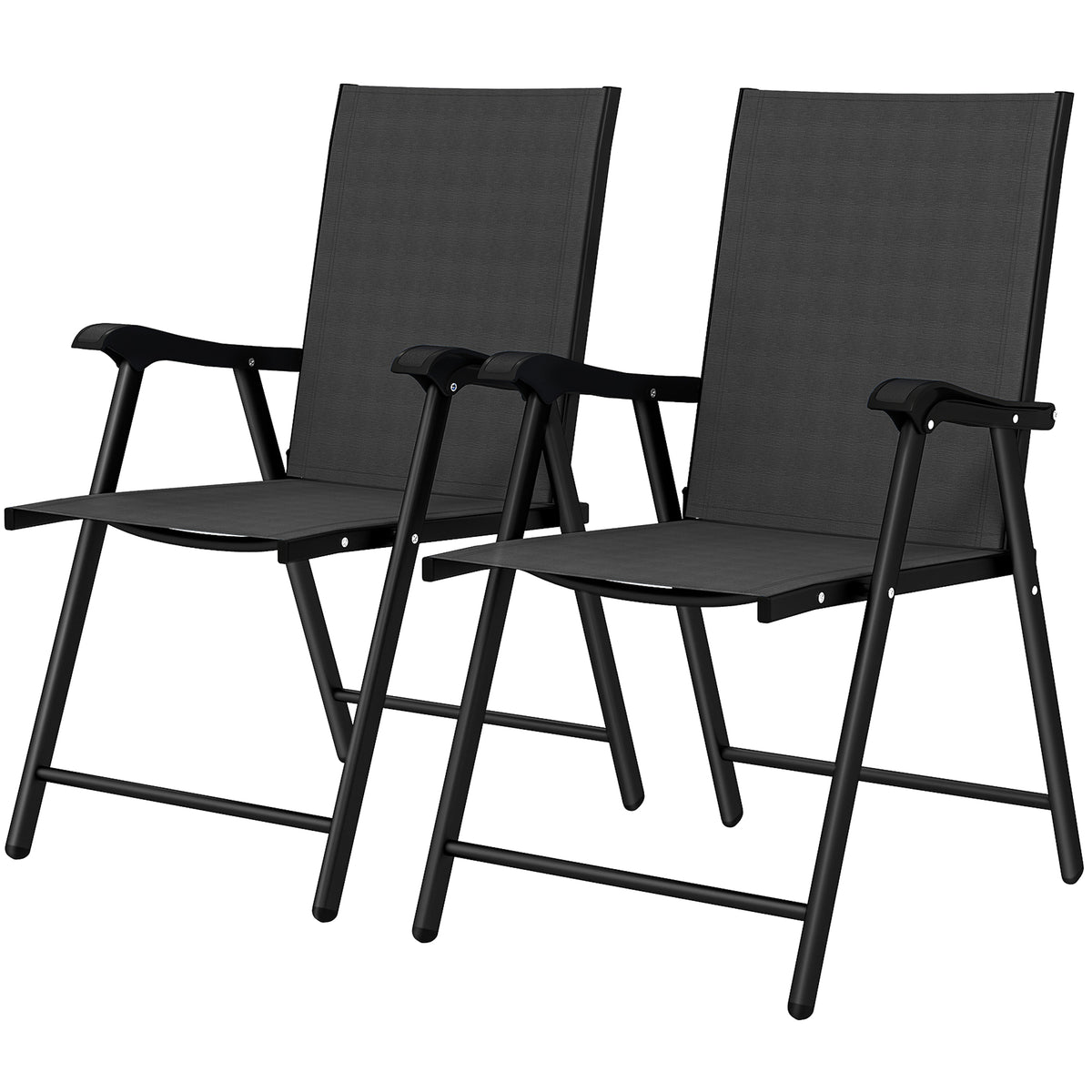 Folding Garden Chairs Set of 2, Foldable Garden Dining Chairs with High Back, Armrests, Texteline Seat, Black