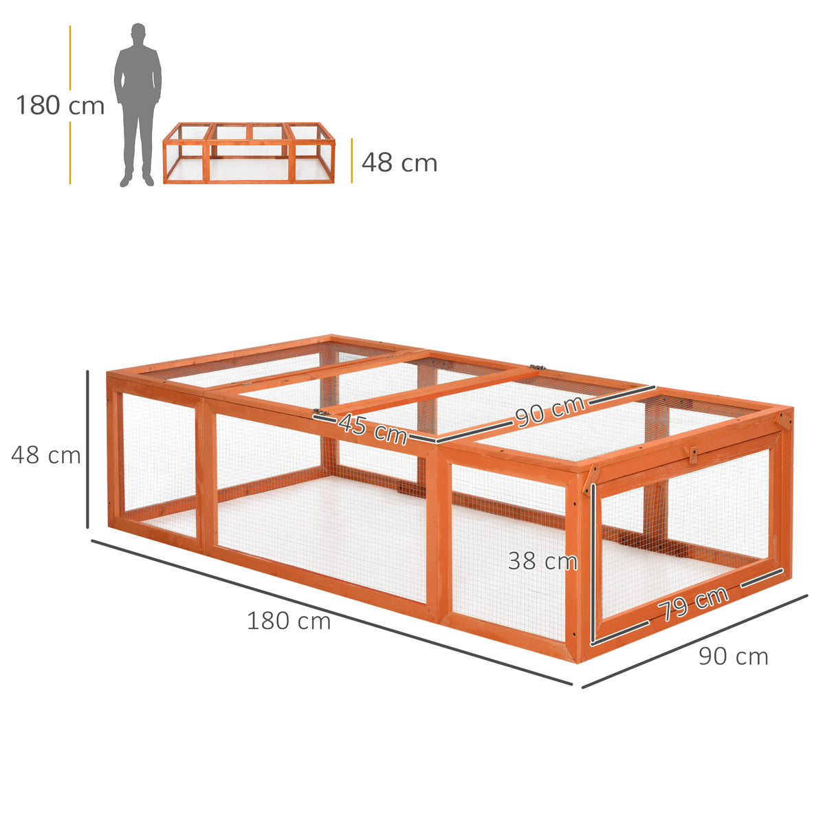 Freilaufgehege f¨¹r Kleintiere Aufklappbares Dach Tannenholz Orange