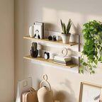 Wandregal 2er-Set Schweberegal, Wandboard, Regalbrett zur Pr?sentation, f¨¹r K¨¹che, Wohnzimmer, Wei?+Naturholz