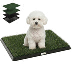 Hundetoilette 63 x 50,5 cm Hundeklo mit 2 Kunstrasen waschbar Welpentoilette für Hunde für Balkon Zuhause Schwarz+Grün