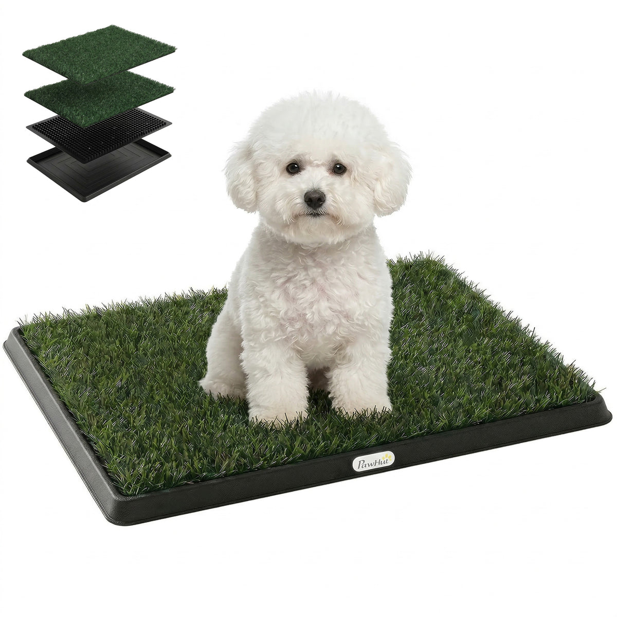 Hundetoilette 63 x 50,5 cm Hundeklo mit 2 Kunstrasen waschbar Welpentoilette für Hunde für Balkon Zuhause Schwarz+Grün
