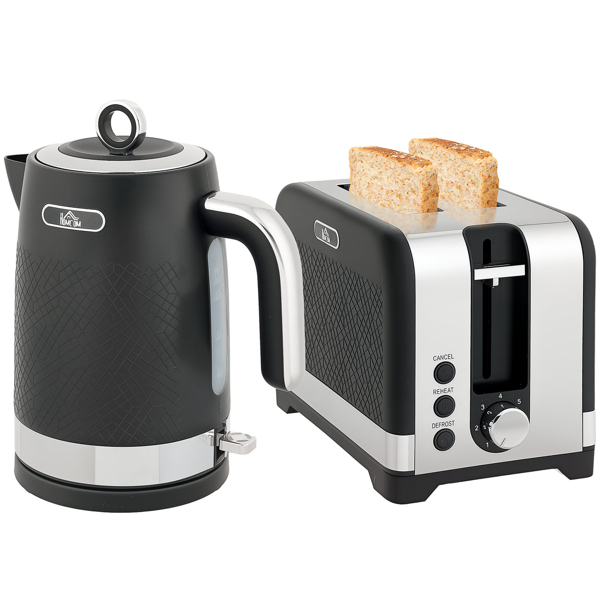 Wasserkocher- und Toaster-Set, 1,7 l 2200 W Schnellkoch-Wasserkocher mit Thermostat, 2-Scheiben-Toaster, Grau