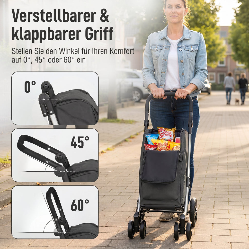 Einkaufstrolley Klappbar mit Kühlfach, 6 Rädern, 46L, Dunkelgrau