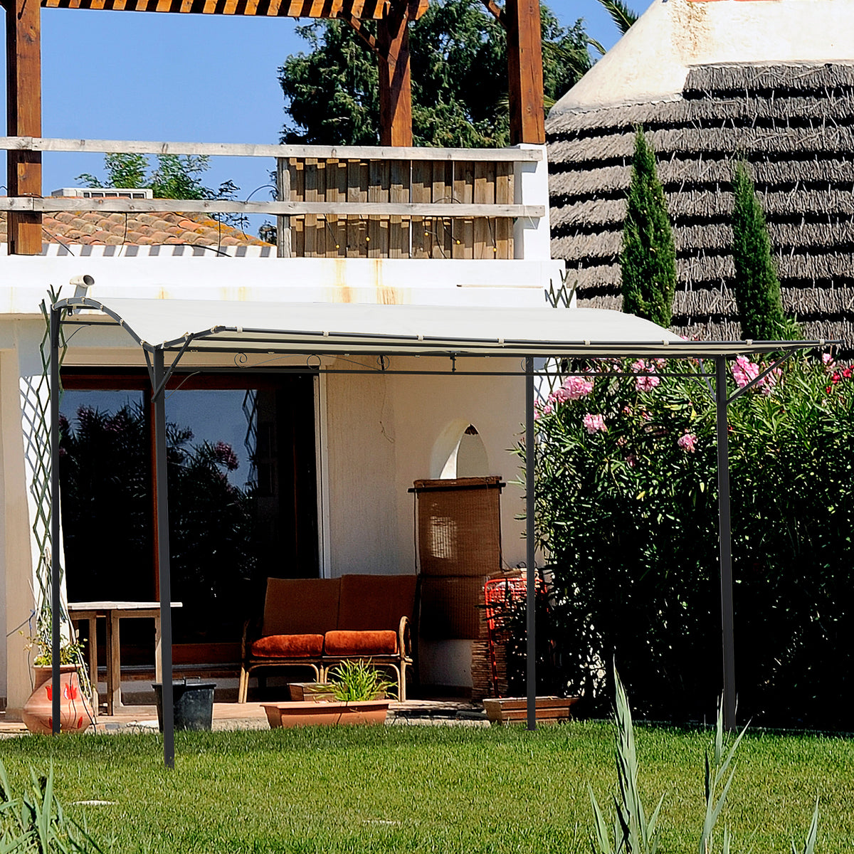 Pavillon mit klappbarer Dacherweiterung wetterfest 3 x 2,5 m Cremeweiß