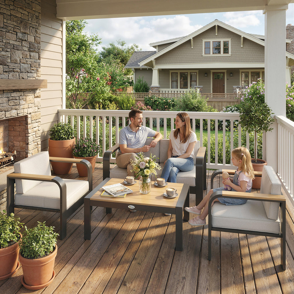 Gartenmöbel Set Aluminium Sitzgruppe für 4 Personen Wasserabweisend extra tiefe mit 2er Sofa 2 Sessel Beistelltisch
