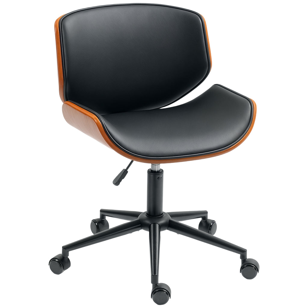 Homeoffice Stuhl aus Kunstleder höhenverstellbar Drehstuhl bis 135 kg belastbar 52 x 54 x 74-84 cm Schwarz+Walnussbraun