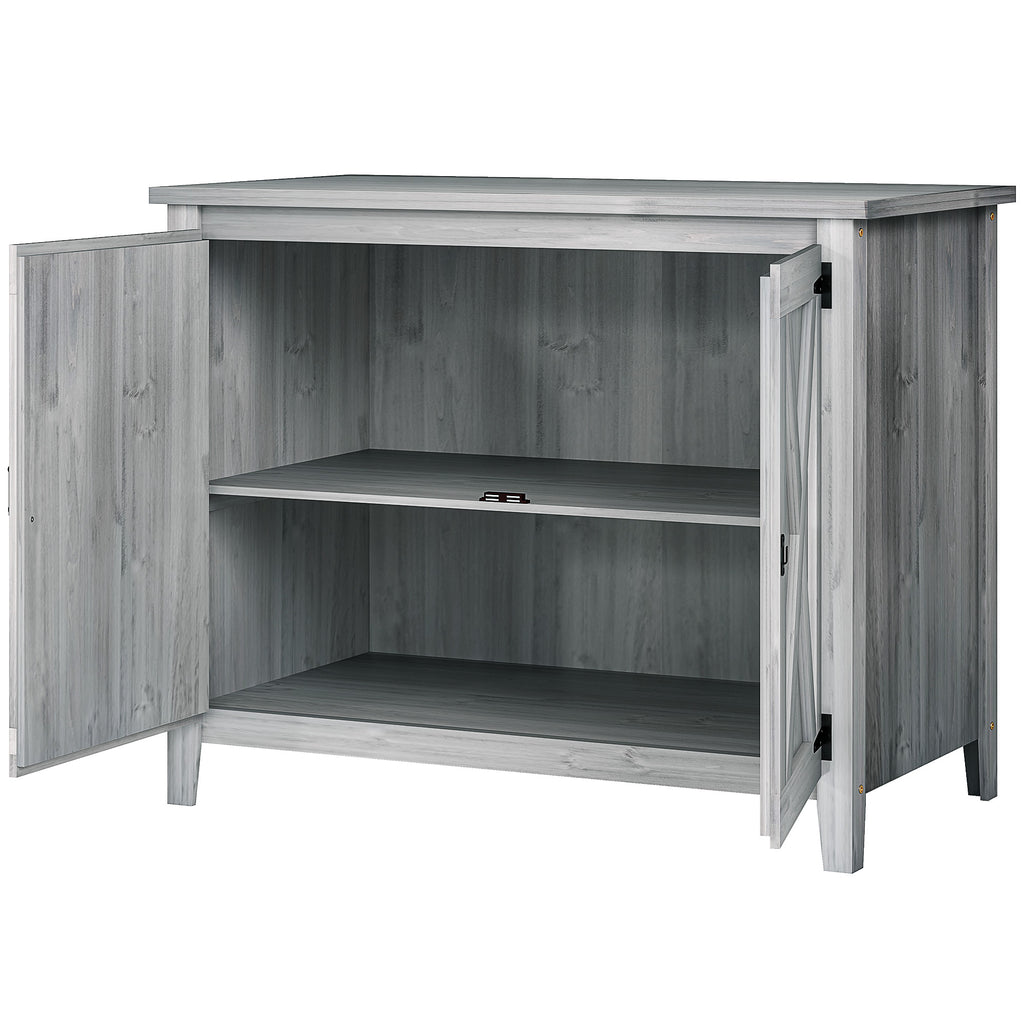 Wooden Garden Shed, Outdoor Fir Wood Storage Shed with Shelf and Double Doors, Light Grey
