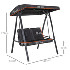 Two-Seater Garden Swing Bench, with Adjustable Canopy - Black