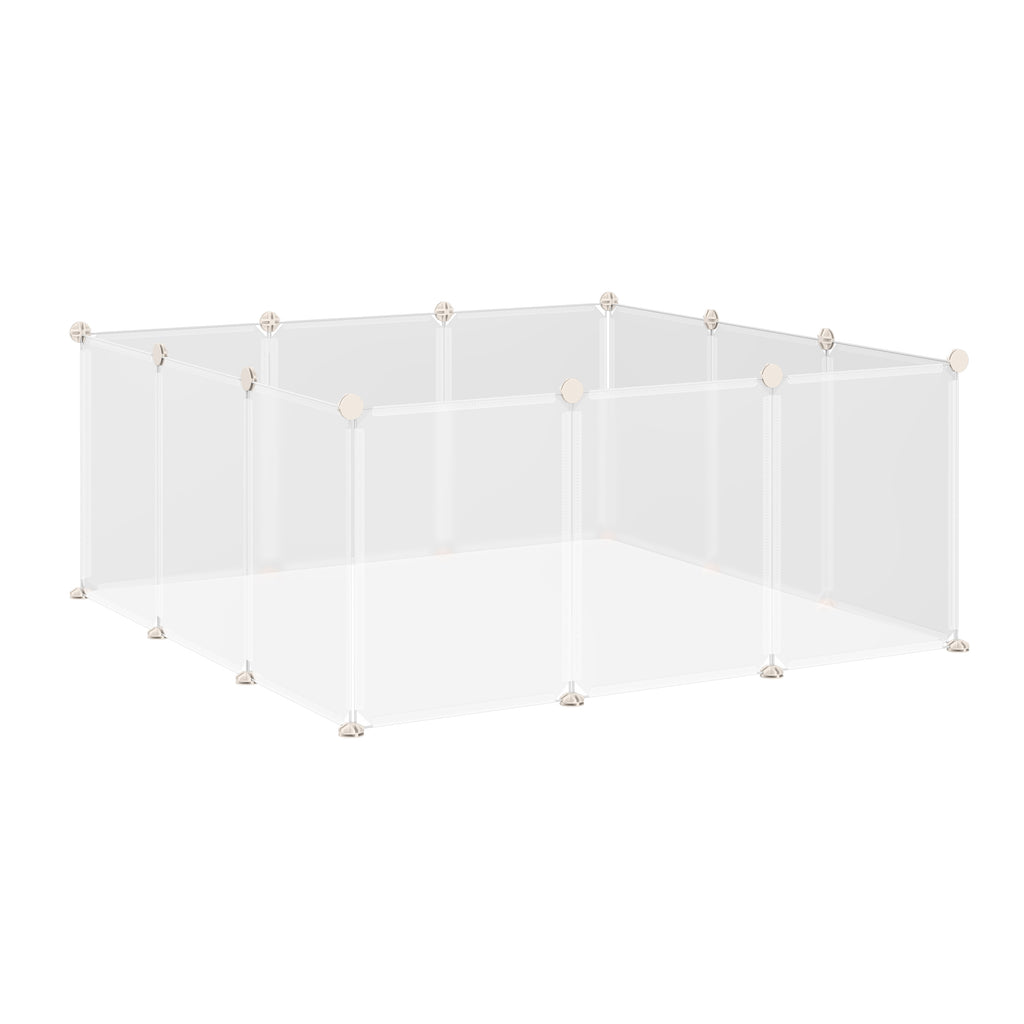 Pet Playpen DIY Small Animal Cage Open Enclosure Portable Plastic Fence 12 Panels for Hedgehog Guinea Pig White