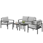 5 Piece Metal Garden Furniture Sofa Set with Thickened Cushions, Loveseat, 2 Armchairs, 2 Coffee Tables, Light Grey
