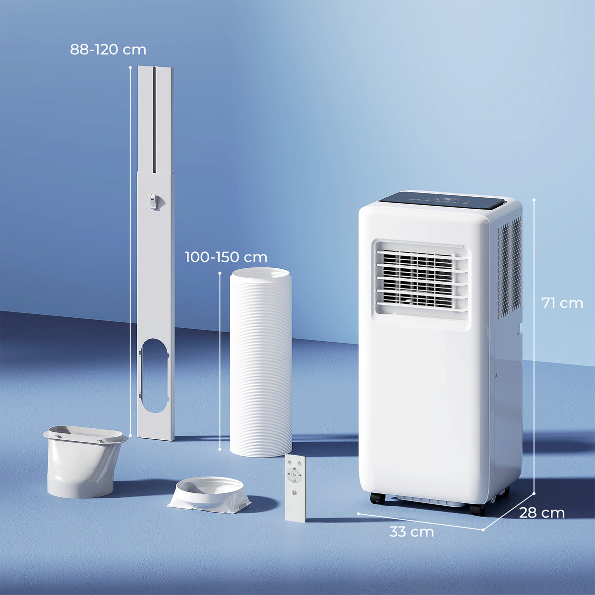 Mobile Klimaanlage, verschiedene Einstellungen, LED-Display, Timer, Räder, Weiß