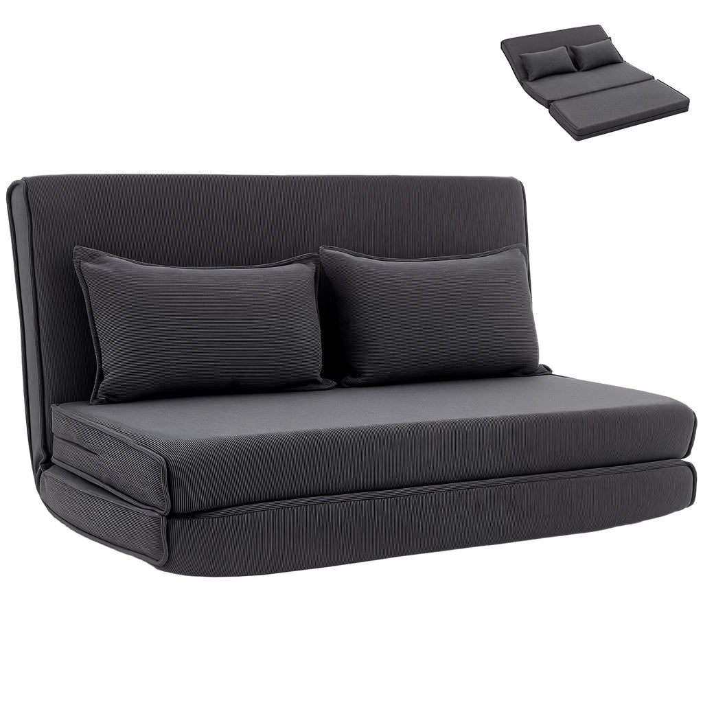 Bodenstuhl mit Rückenlehne, Cord-Klappsofa als Gästebett, Verstellbare Rückenlehne, Breiter Sitz, Dunkelgrau