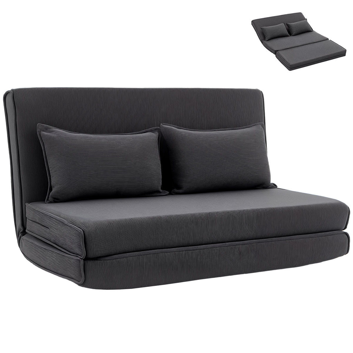 Bodenstuhl mit Rückenlehne, Cord-Klappsofa als Gästebett, Verstellbare Rückenlehne, Breiter Sitz, Dunkelgrau