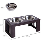 Raised Dog Feeding Bowls with Stand, Stainless Steel for Medium Dog, 58L x 31W x 25H cm - Brown