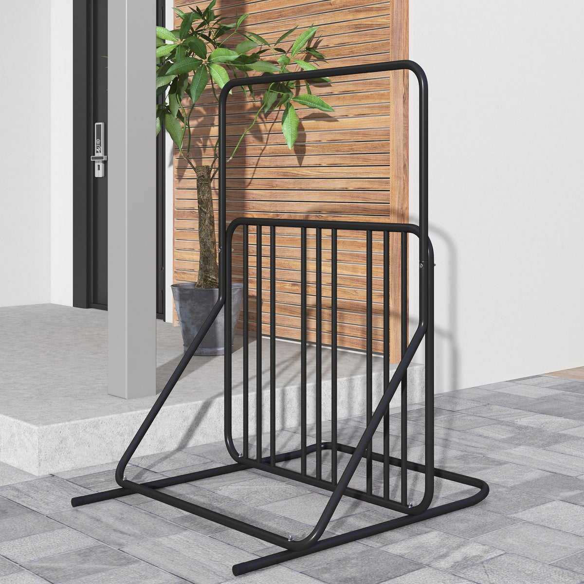 Fahrradständer für 4 Fahrräder, wetterbeständig, zusätzliche Halterung, 102 x 92 x 130 cm, Schwarz