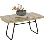 Polyrattan Gartentisch, 90 x 50 x 45 cm, UV-best?ndig Beistelltisch mit Glasplatte Naturholz