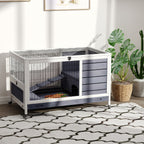 Wooden Guinea Pig Hutch, 2-Floor Bunny Cage w/ Enclosed Run Area, Grey
