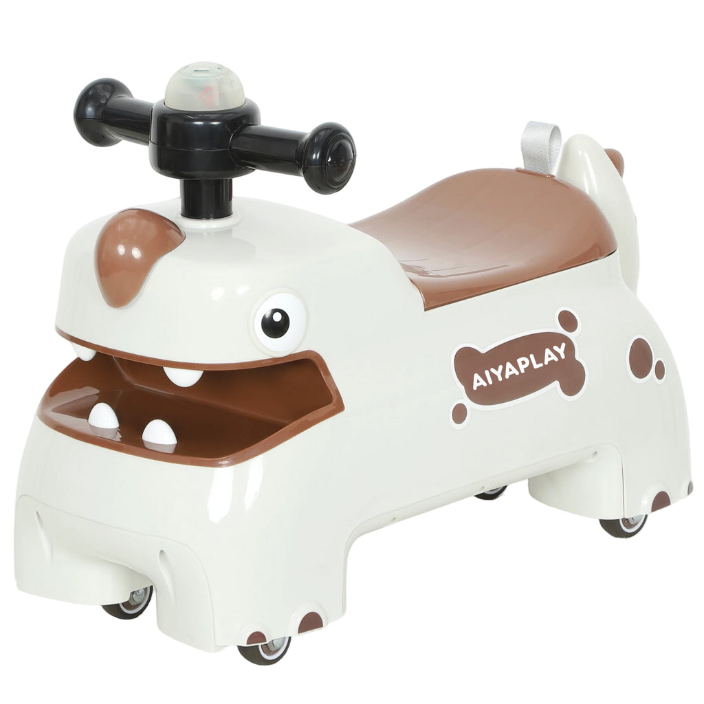 Kids Ride On Car, Dinosaur Foot to Floor Slider with Storage, Toddler Walker with Light, Sounds, Cream