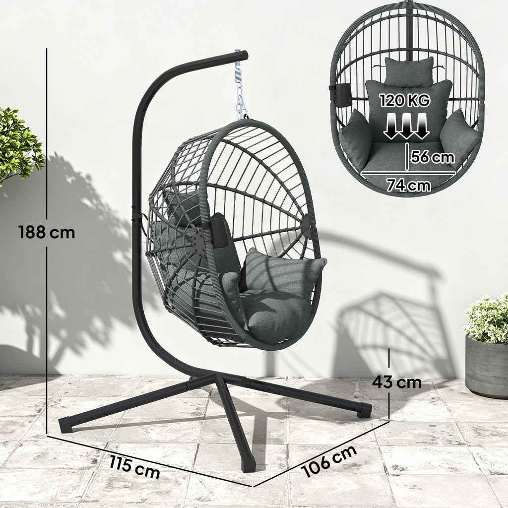 Outdoor Hängesessel Hängesessel, inkl. Polster, Egg-Chair, 120 cm x 106 cm x 188 cm, Grau