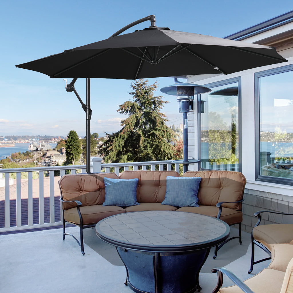 2.45m Overhanging Cantilever Parasol, with Cross Base - Black