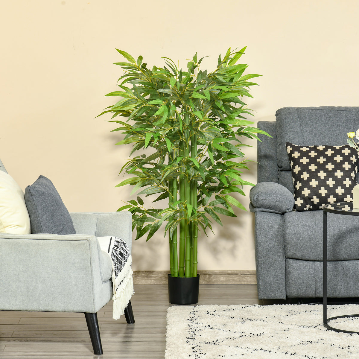 K¨¹nstliche Pflanze, Bambus aus Kunststoff im Topf, 780 Bl?tter, realistischer Look, kaum Pflegeaufwand, 140 cm, Gr¨¹n