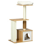 Kratzbaum Katzenbaum Katzenhöhle, 1 Katzenbett, 1 Liegefläche, 59,5 cm x 39,5 cm x 114 cm, Braun + Weiß