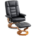 Relaxsessel mit Hocker, drehbar & neigbar, Kunstlederbezug, bis 150 kg, Holzgestell, Schwarz