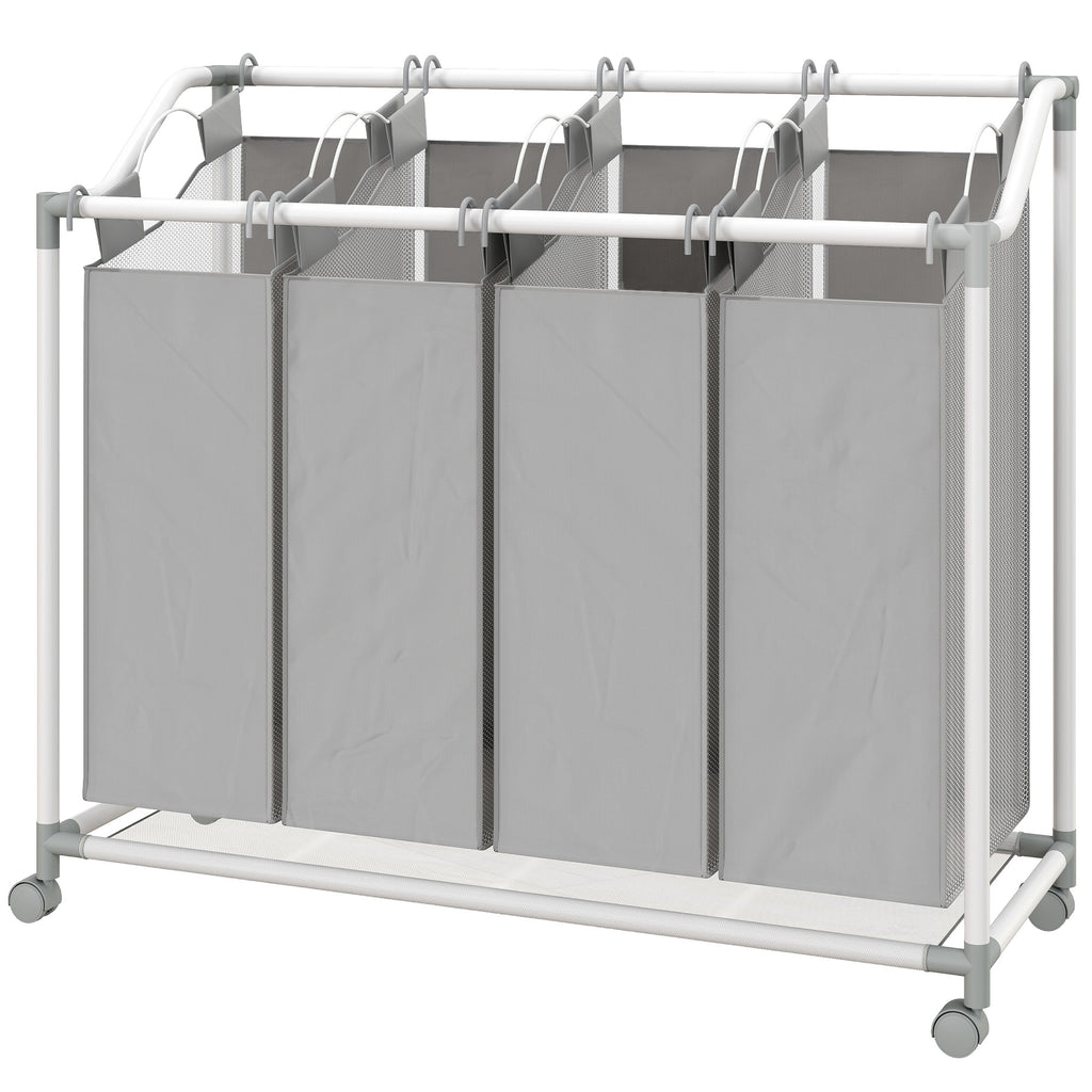 Wäschekorb mit 4 Fächer 160 L Wäschesammler mit Rädern, herausnehmbarer Wäschesack, 97 x 38 x 81 cm, Grau