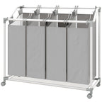 Wäschekorb mit 4 Fächer 160 L Wäschesammler mit Rädern, herausnehmbarer Wäschesack, 97 x 38 x 81 cm, Grau