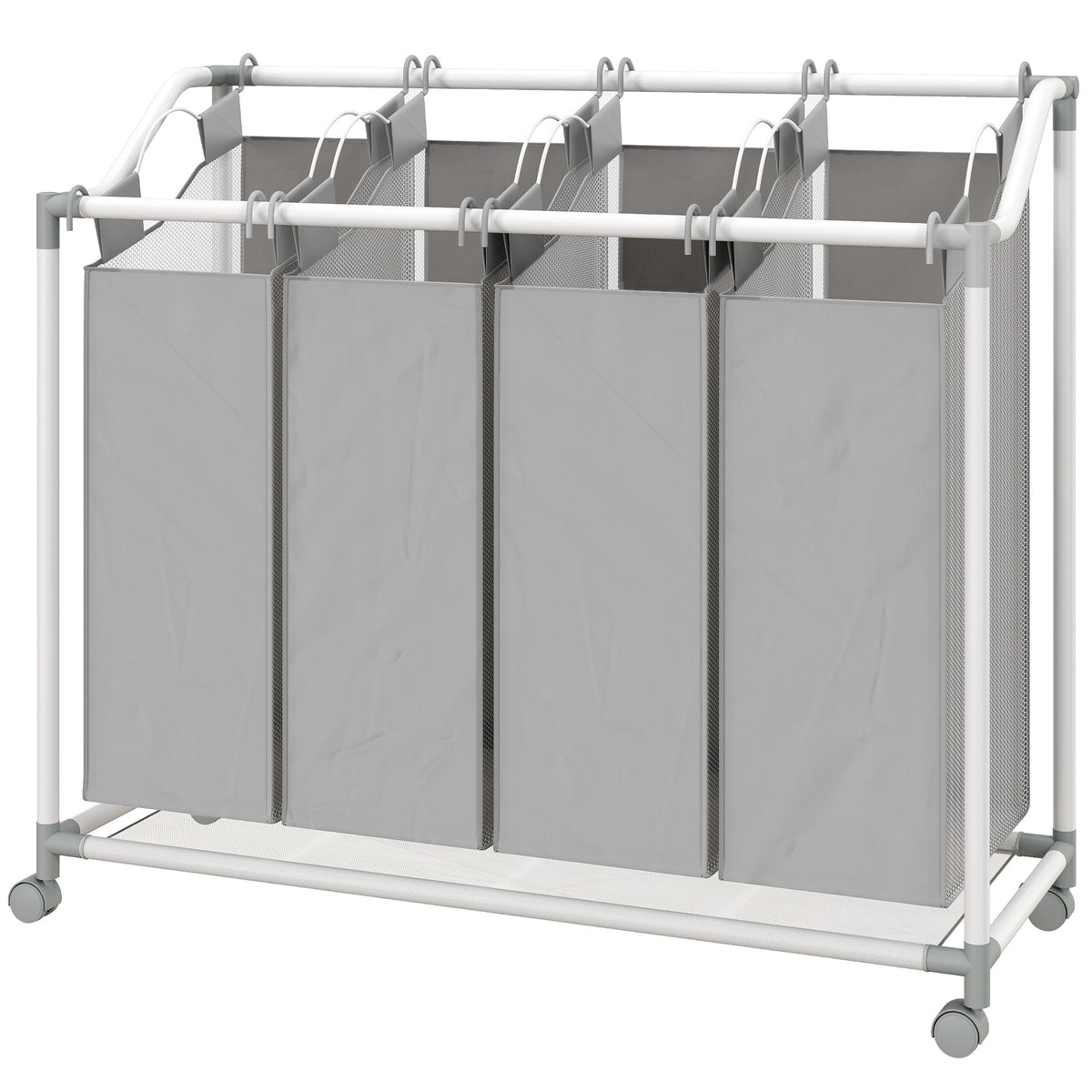 Wäschekorb mit 4 Fächer 160 L Wäschesammler mit Rädern, herausnehmbarer Wäschesack, 97 x 38 x 81 cm, Grau