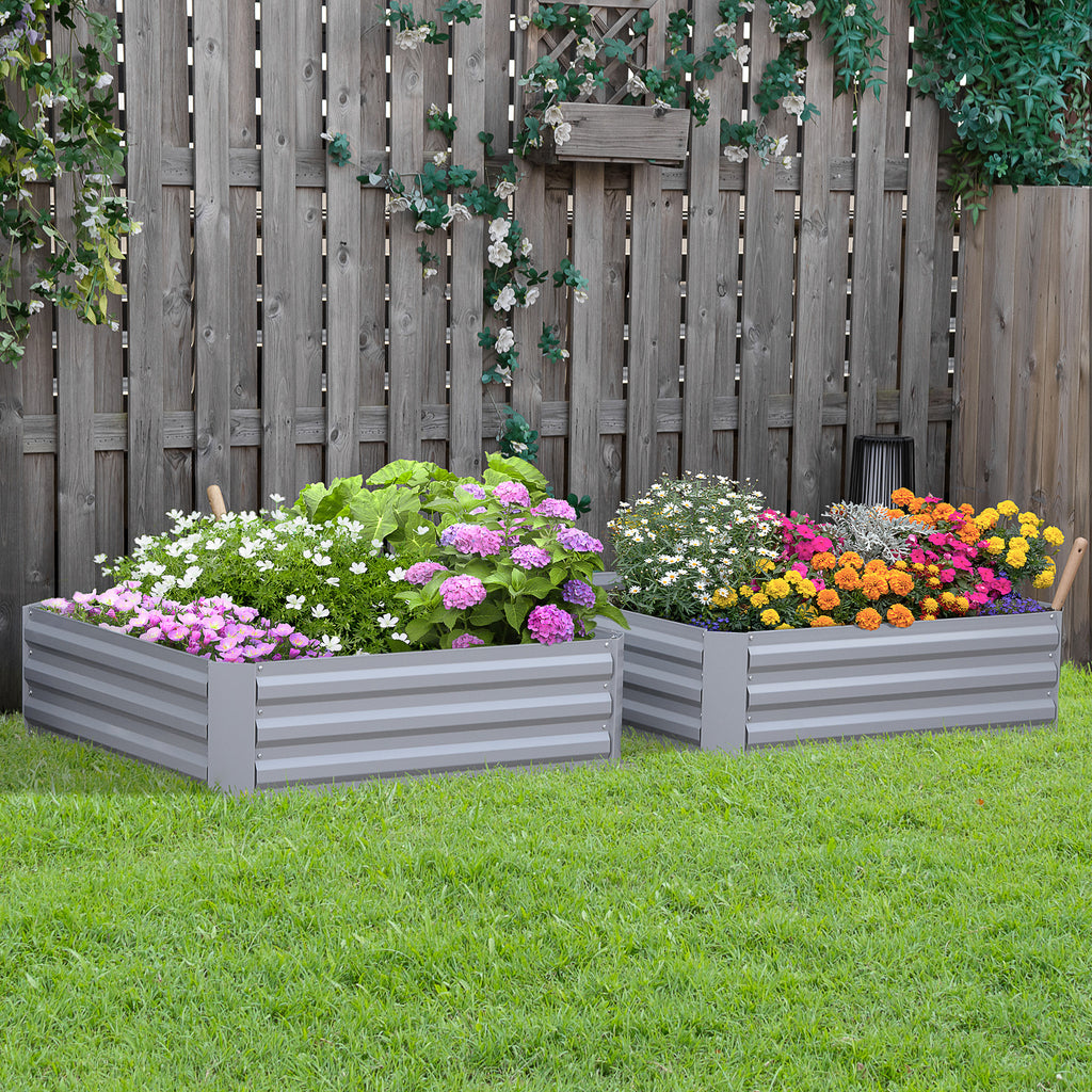 Set of 2 291L Raised Garden Bed, Elevated Galvanised Planter Box for Flowers, Herbs, 100x100x30cm, Grey